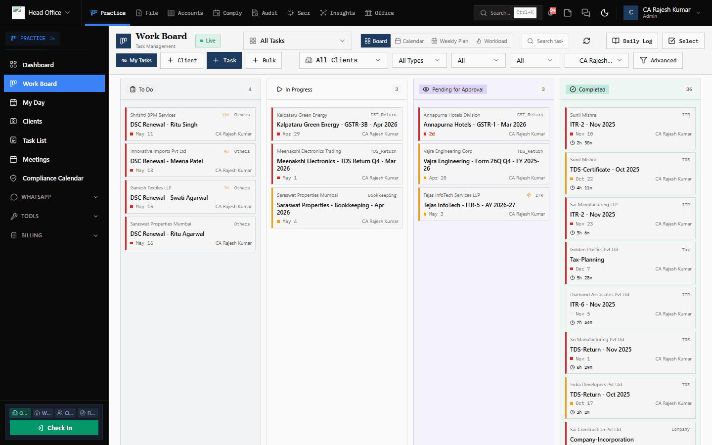 Practice module — Work Board — Kanban View
